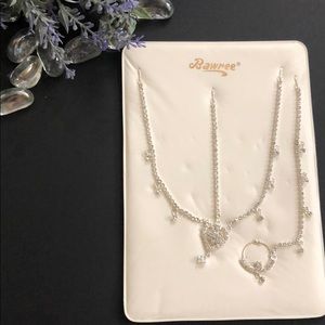 Silver Rhinestone Maang Tikka & Nose Pin Set